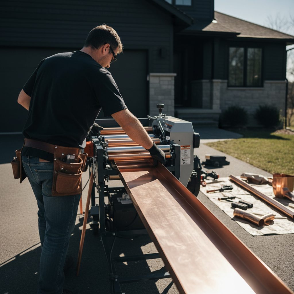 fabricating gutters for installation at a modesto home